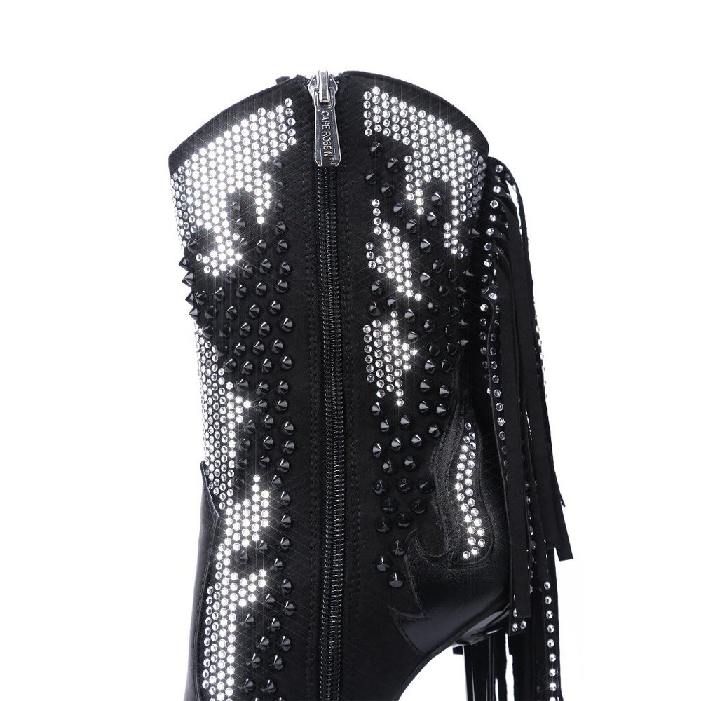NWB Fring and Rhinestone Stiletto Booties - Picture 9 of 9
